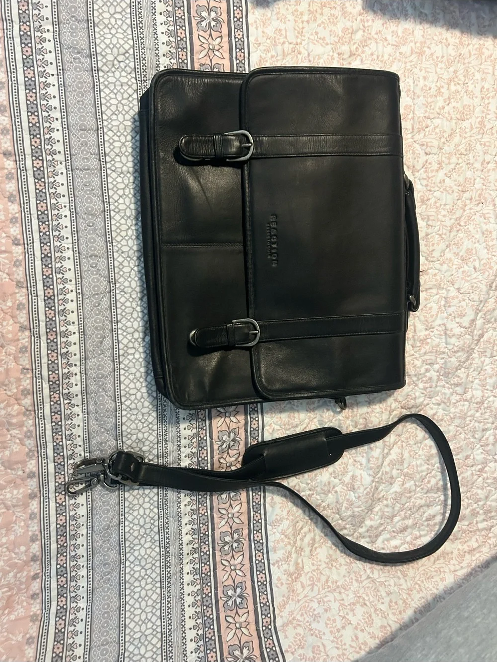 Kenneth Cole Black Leather Laptop Briefcase